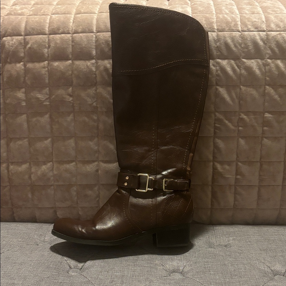 Brown Leather Knee High Boots Size 7.5 Riding Boots Women Fall Casual